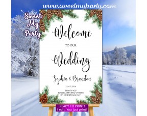 Pine cone Wedding Welcome Sign,Winter Wedding Welcome sign,(119w)